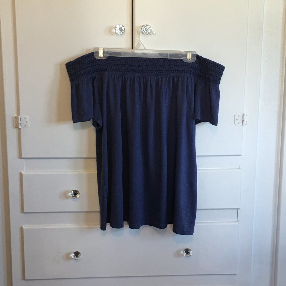 Dark Blue Off The Shoulder Top